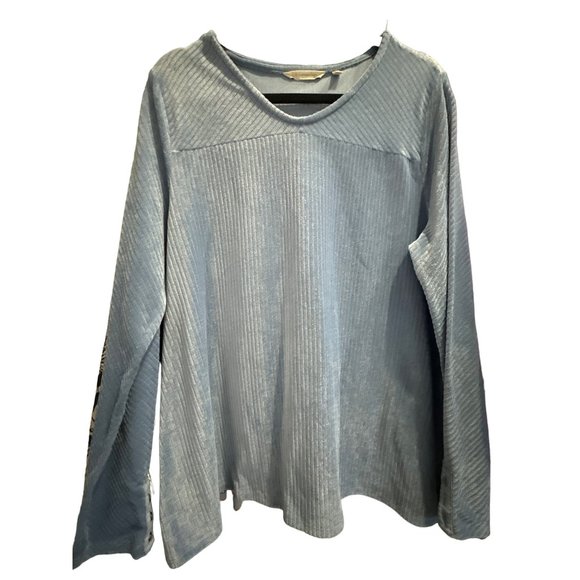 Soft Surroundings size XL light blue textured velour long sleeve v neck top - Picture 1 of 5